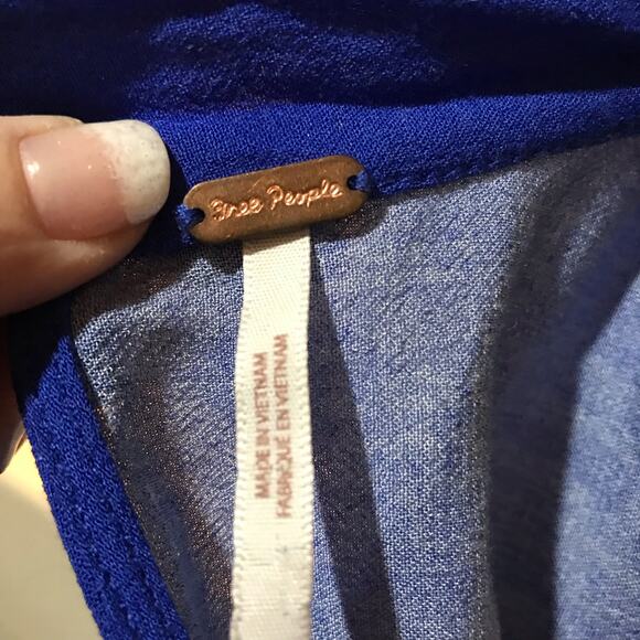 Free People Gemma Tunic Floral Dress Size Large OB686064 Blue EUC Long Sleeve - Picture 10 of 13